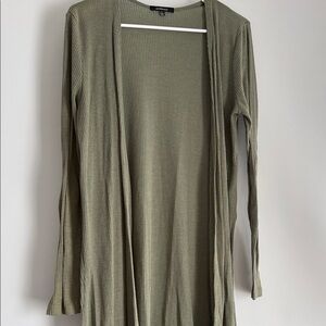 Ambiance Olive Ribbed Open-Front Cardigan